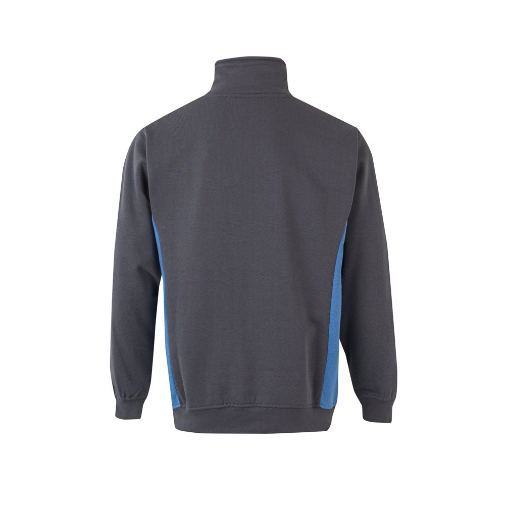 VL SVAROG promotional sweatshirt in grey / light blue (detail view) with custom logo branding