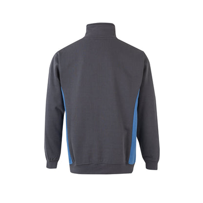 VL SVAROG promotional sweatshirt in grey / light blue (detail view) with custom logo branding