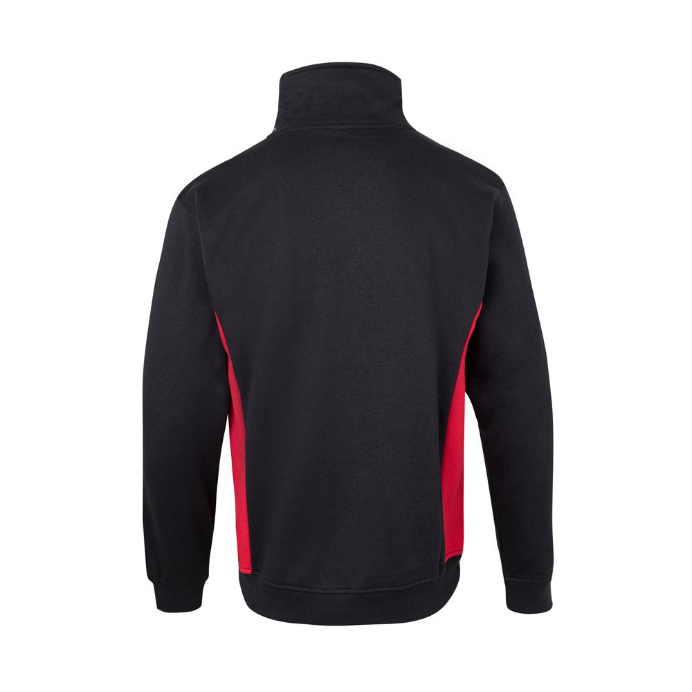 VL SVAROG promotional sweatshirt in black / red (detail view) with custom logo branding