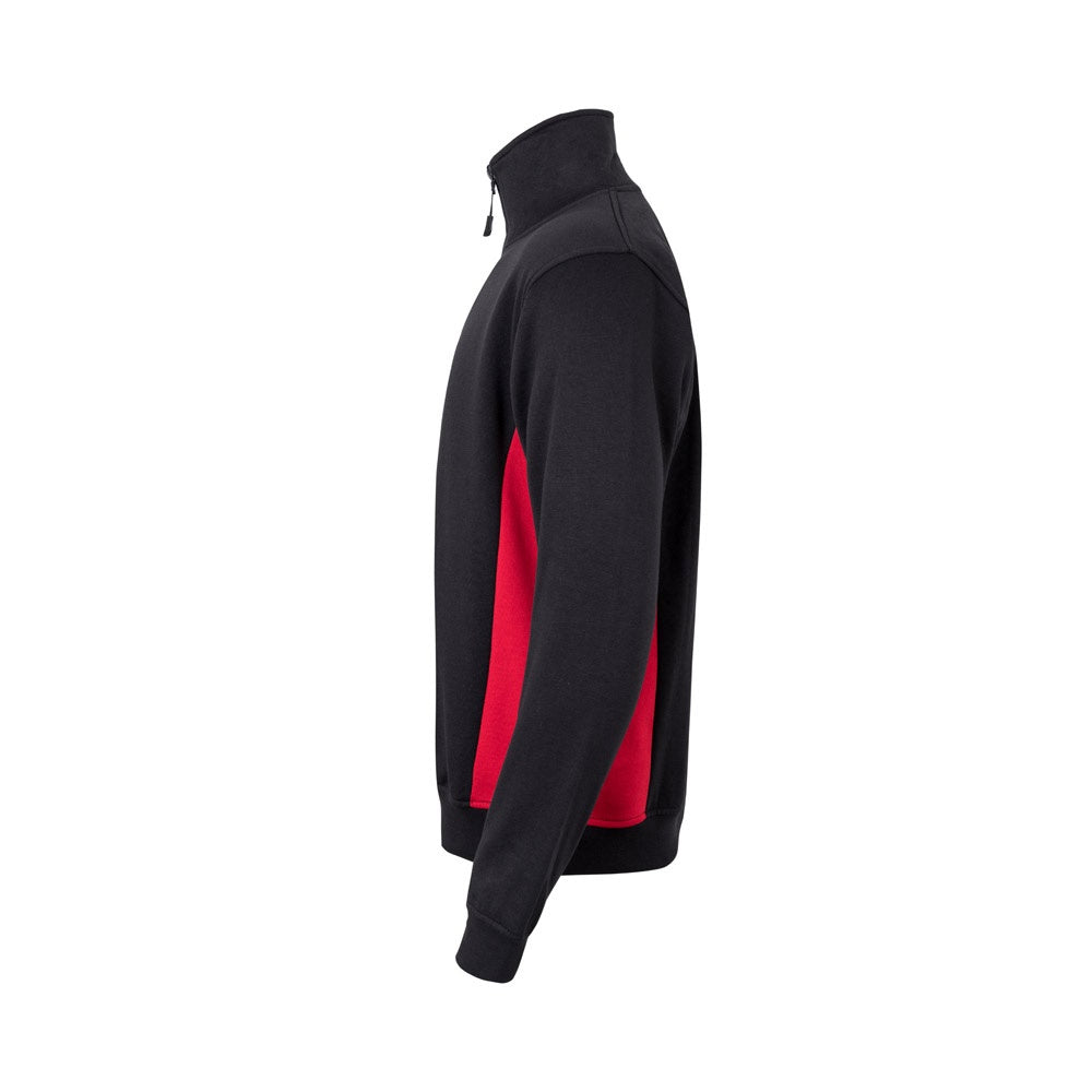 VL SVAROG promotional sweatshirt in black / red (detail view) with custom logo branding