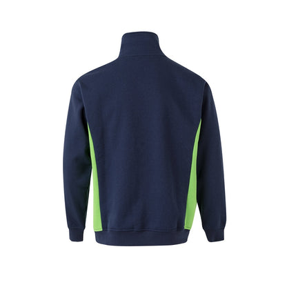 VL SVAROG promotional sweatshirt in navy blue / green (detail view) with custom logo branding
