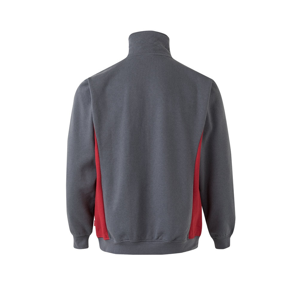 VL SVAROG promotional sweatshirt in grey / red (detail view) with custom logo branding