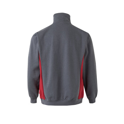 VL SVAROG promotional sweatshirt in grey / red (detail view) with custom logo branding
