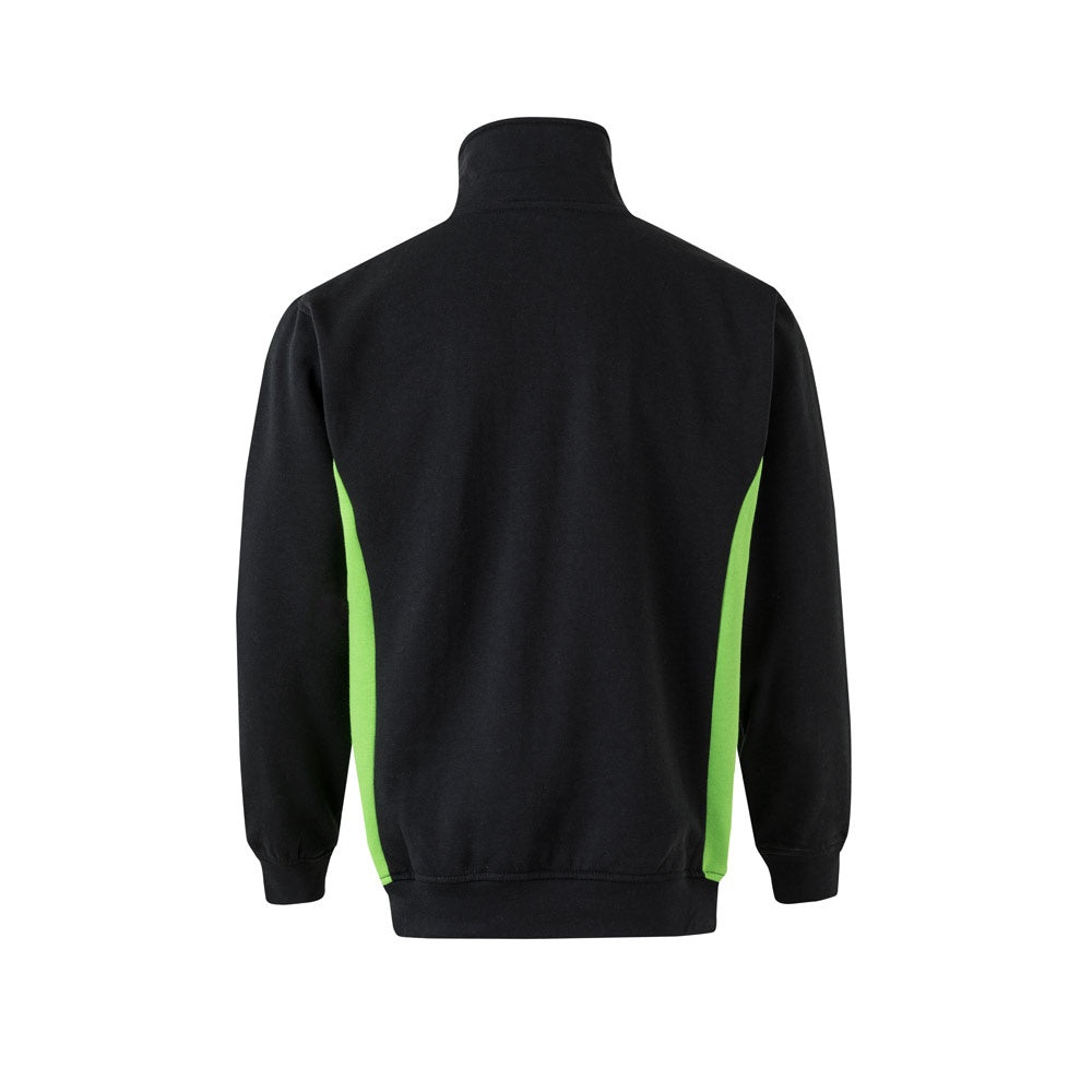 VL SVAROG promotional sweatshirt in black / green (detail view) with custom logo branding
