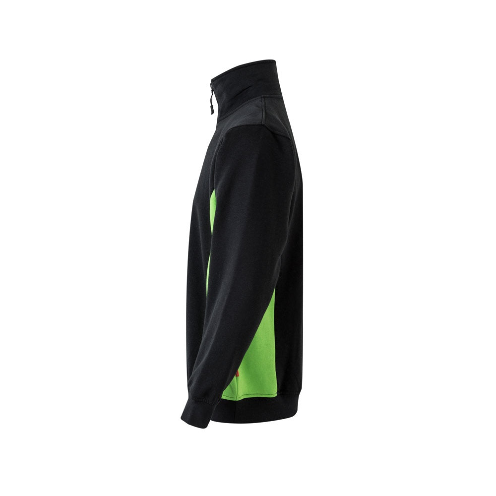 VL SVAROG promotional sweatshirt in black / green (detail view) with custom logo branding