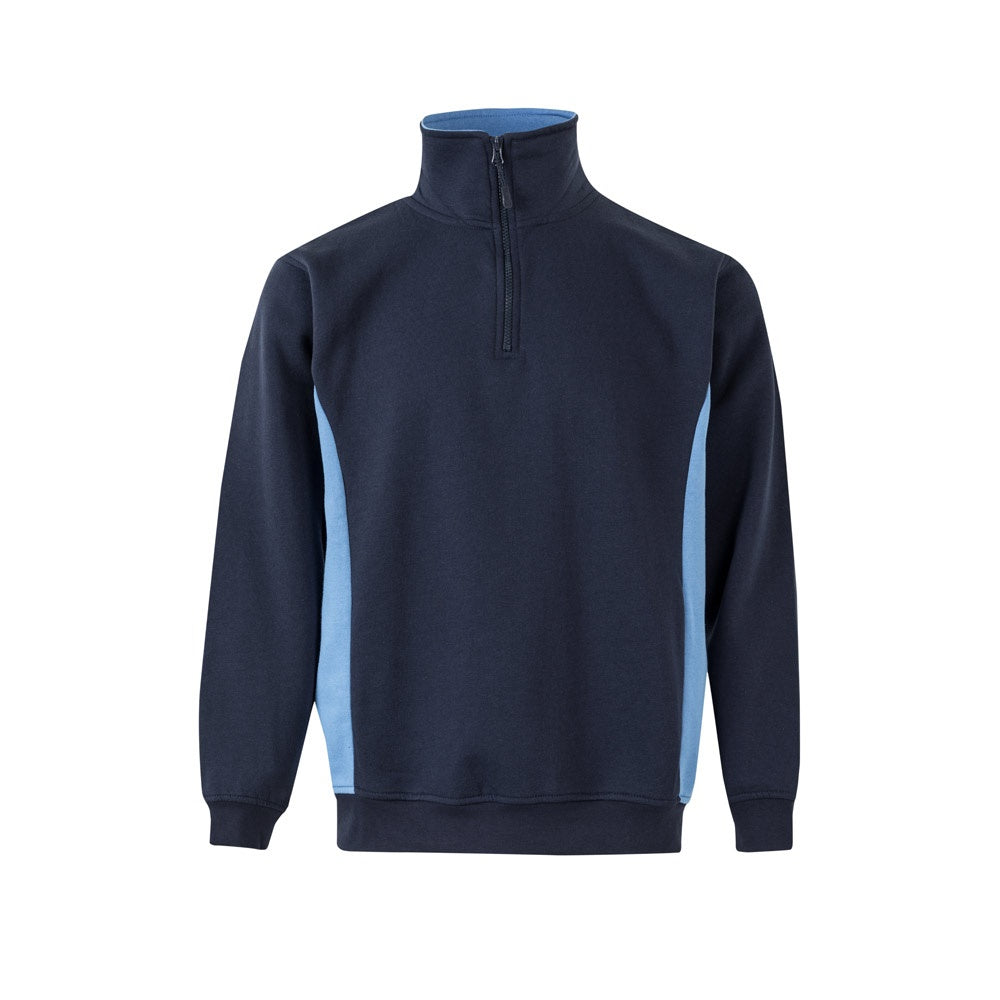 VL SVAROG promotional sweatshirt in navy blue / light blue with custom logo branding