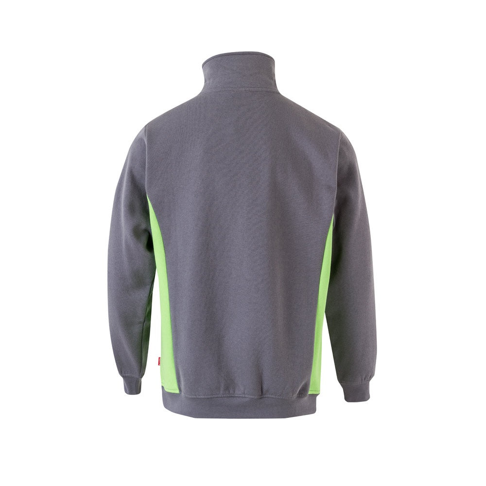 VL SVAROG promotional sweatshirt in grey / green (detail view) with custom logo branding
