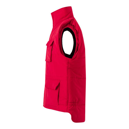 VL MEFITIS promotional jacket in red (detail view) with custom logo branding
