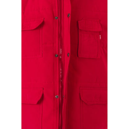 VL MEFITIS promotional jacket in red (detail view) with custom logo branding