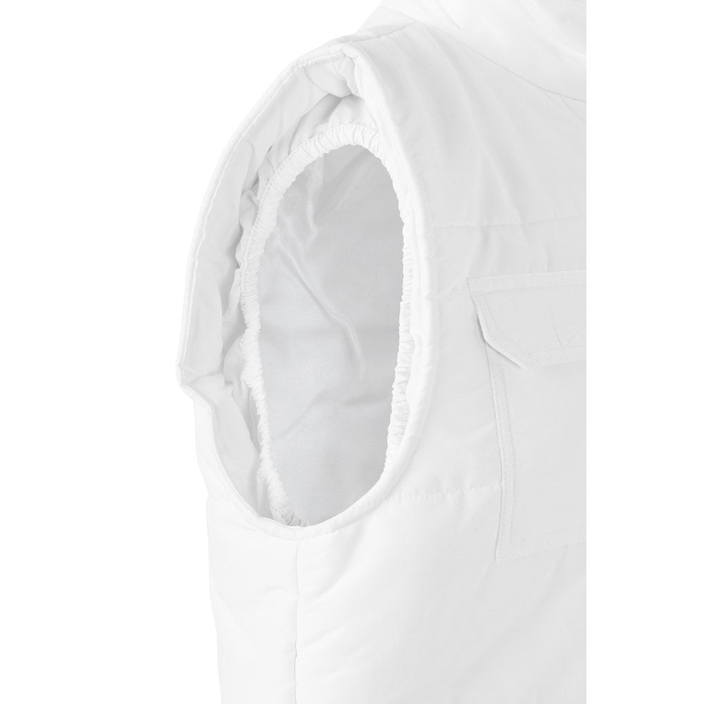 VL MEFITIS promotional jacket in white (detail view) with custom logo branding