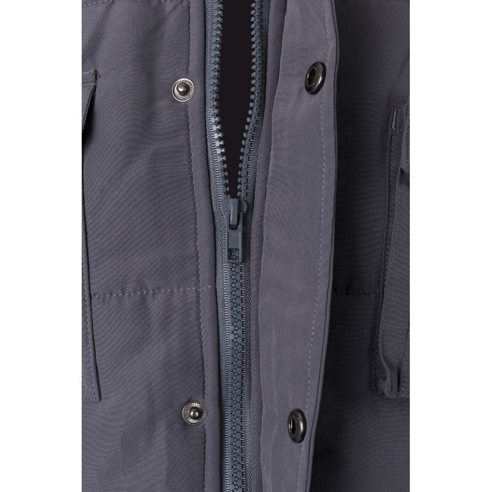 VL MEFITIS promotional jacket in grey (detail view) with custom logo branding