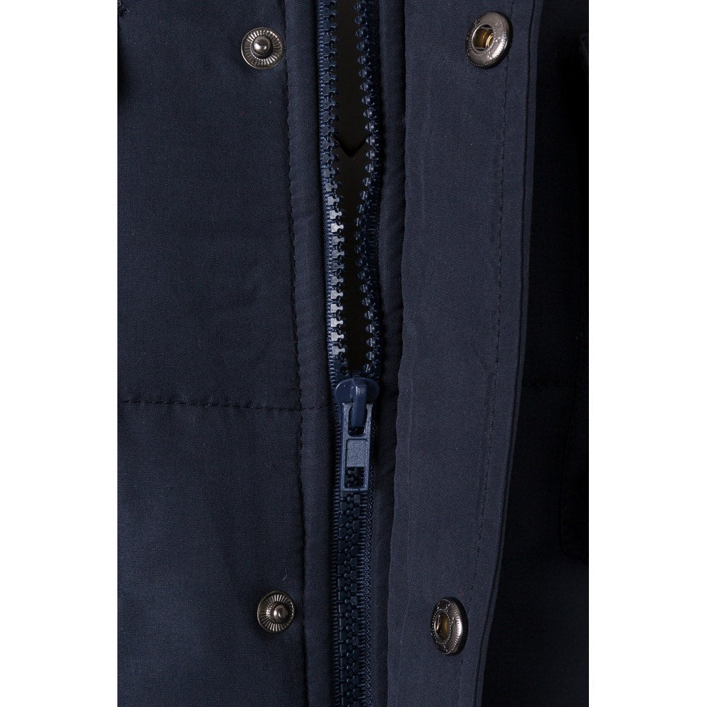 VL MEFITIS promotional jacket in navy blue (detail view) with custom logo branding