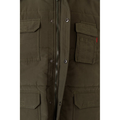 VL MEFITIS promotional jacket in army green (detail view) with custom logo branding