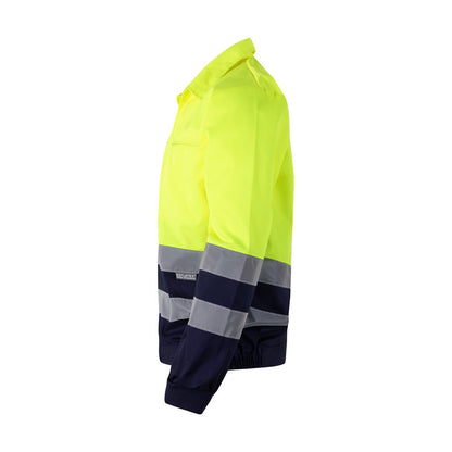 VL NEPTUNE promotional jacket in navy blue/yellow (detail view) with custom logo branding
