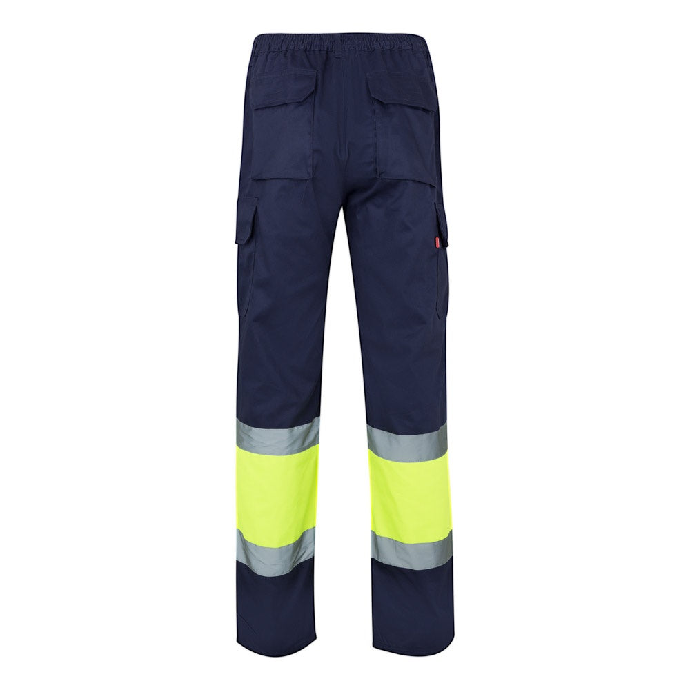 VL ATHENA promotional workwear garment in navy blue/yellow (detail view) with custom logo branding