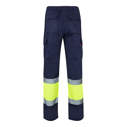 VL ATHENA promotional workwear garment in navy blue/yellow (detail view) with custom logo branding