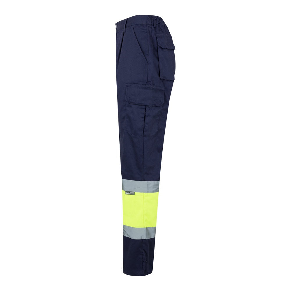 VL ATHENA promotional workwear garment in navy blue/yellow (detail view) with custom logo branding
