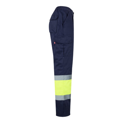 VL ATHENA promotional workwear garment in navy blue/yellow (detail view) with custom logo branding