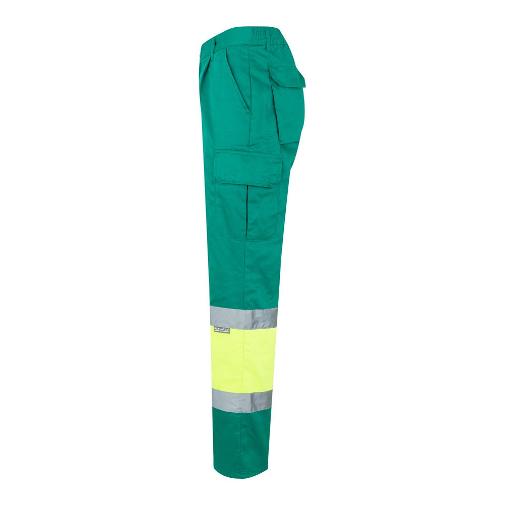 VL ATHENA promotional workwear garment in green/yellow (detail view) with custom logo branding