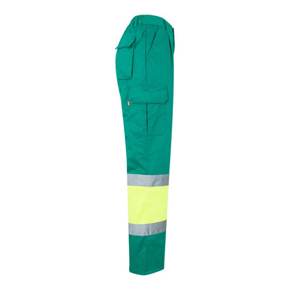 VL ATHENA promotional workwear garment in green/yellow (detail view) with custom logo branding