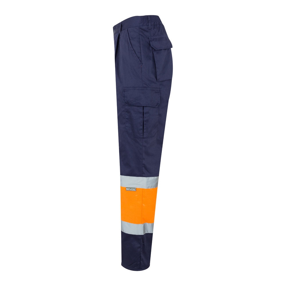 VL ATHENA promotional workwear garment in navy blue/orange (detail view) with custom logo branding