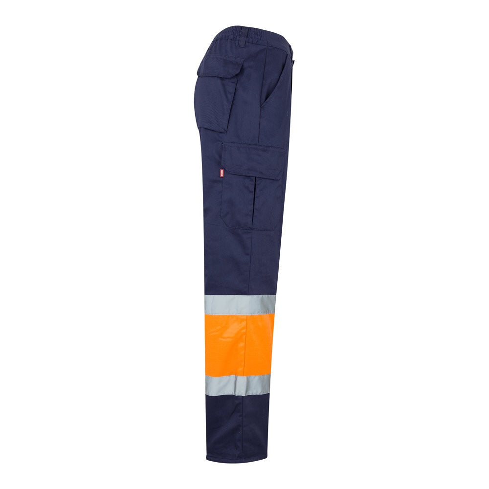 VL ATHENA promotional workwear garment in navy blue/orange (detail view) with custom logo branding