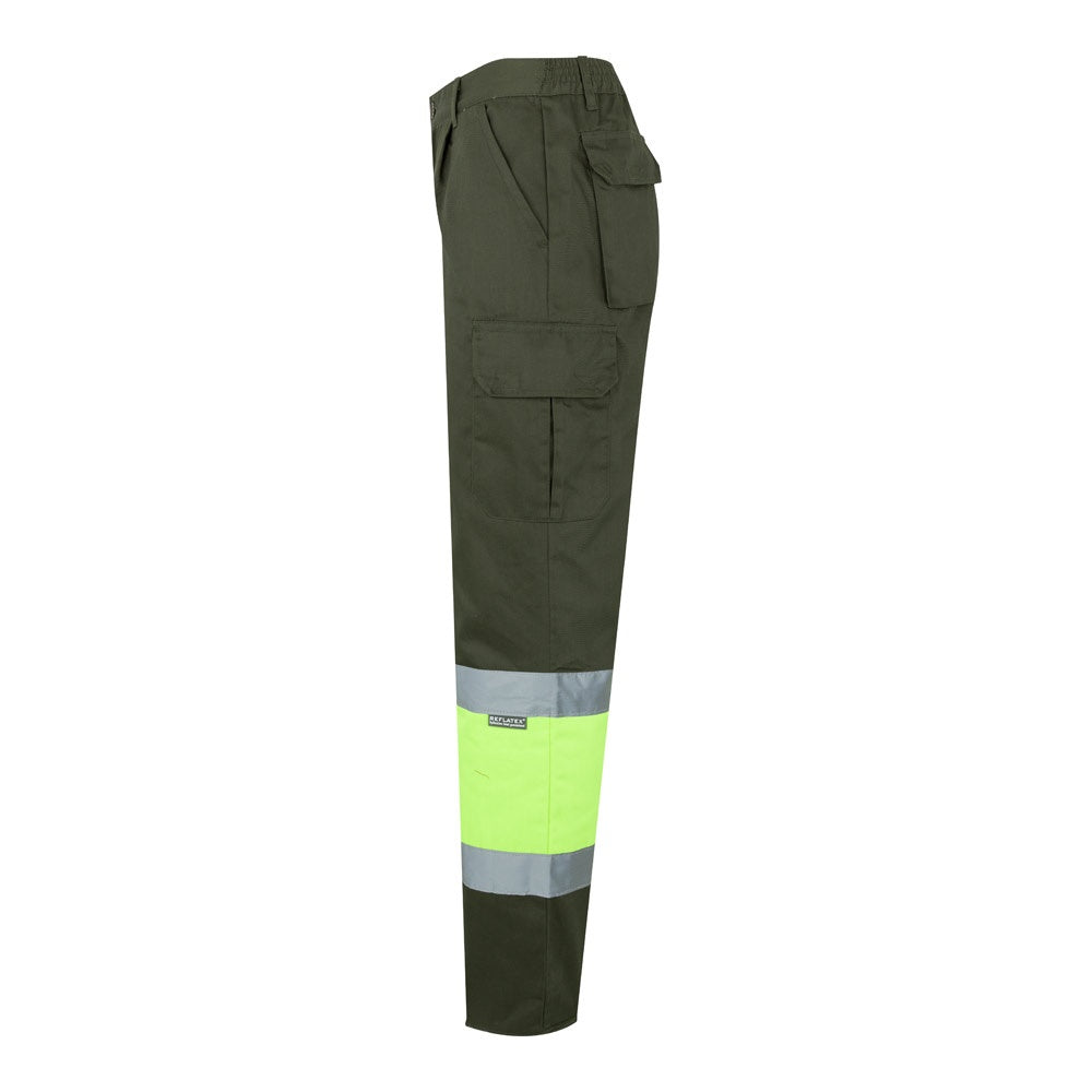 VL ATHENA promotional workwear garment in army green/yellow (detail view) with custom logo branding