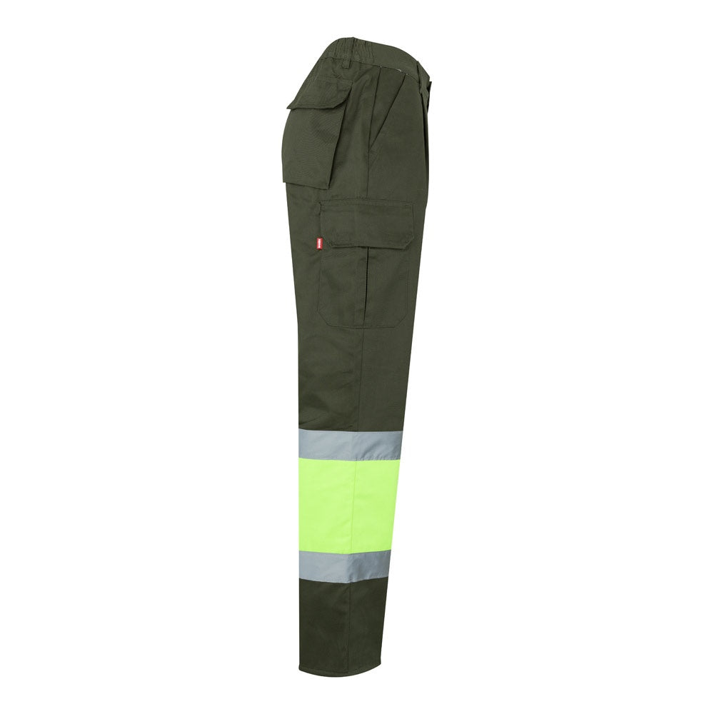 VL ATHENA promotional workwear garment in army green/yellow (detail view) with custom logo branding