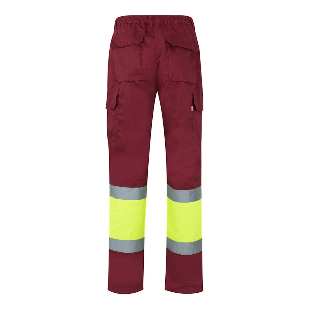 VL ATHENA promotional workwear garment in burgundy/yellow (detail view) with custom logo branding