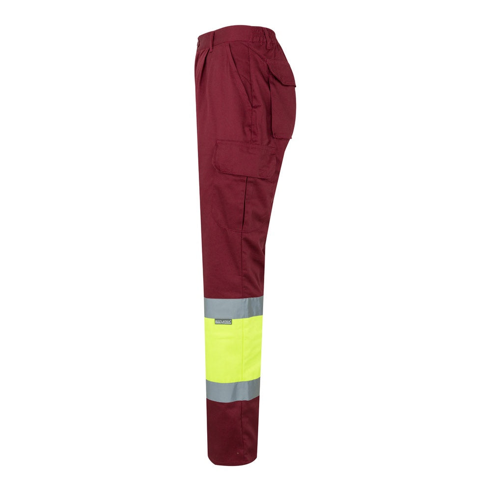 VL ATHENA promotional workwear garment in burgundy/yellow (detail view) with custom logo branding