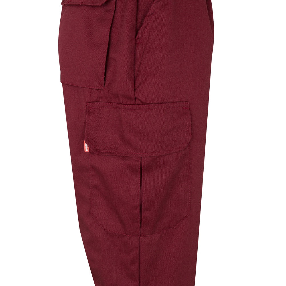 VL ATHENA promotional workwear garment in burgundy/yellow (detail view) with custom logo branding