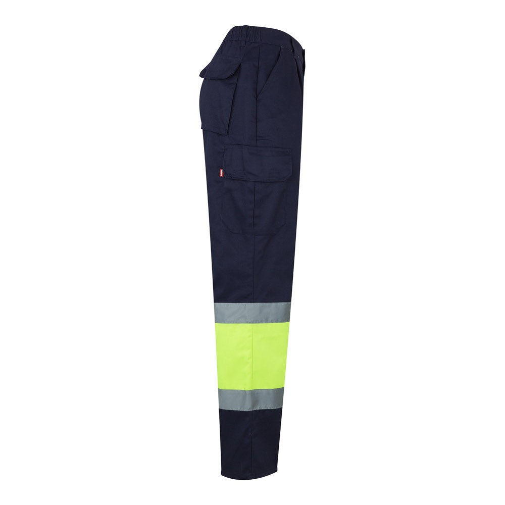 VL POSEIDON promotional workwear garment in navy blue/yellow (detail view) with custom logo branding