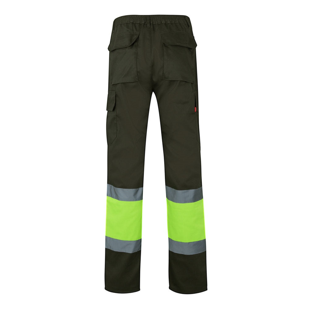 VL POSEIDON promotional workwear garment in army green/yellow (detail view) with custom logo branding
