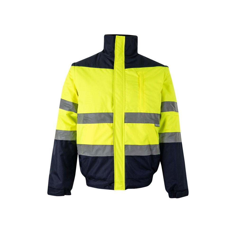VL JUPITER promotional jacket in navy blue/yellow with custom logo branding