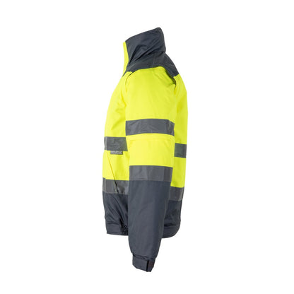 VL JUPITER promotional jacket in grey/yellow (detail view) with custom logo branding