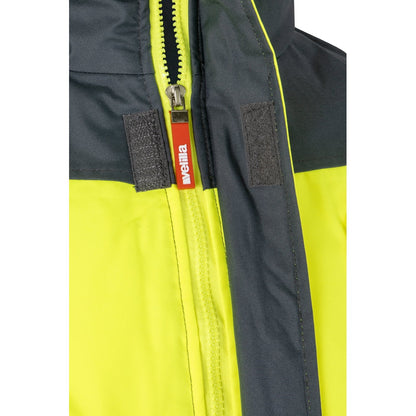 VL JUPITER promotional jacket in grey/yellow (detail view) with custom logo branding