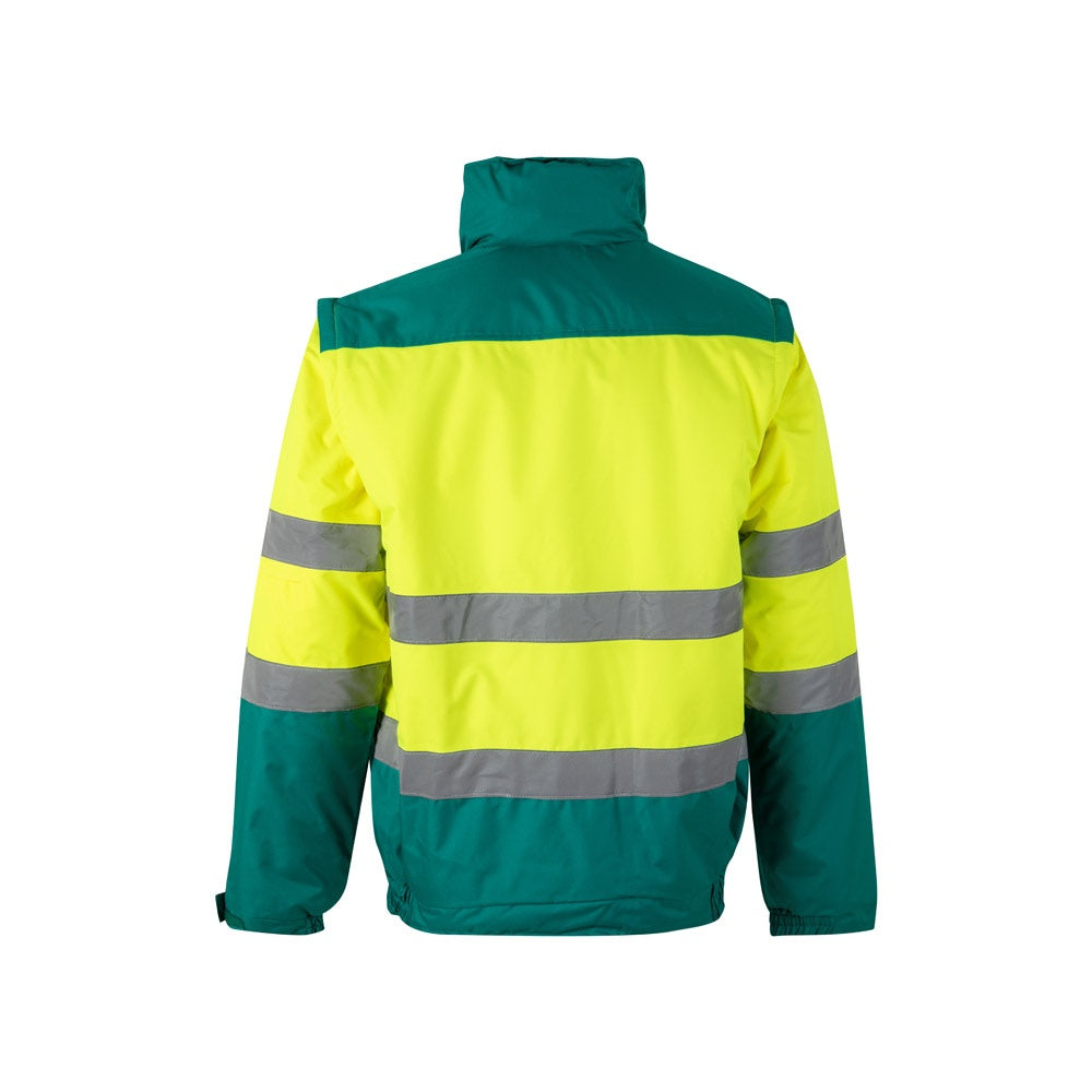 VL JUPITER promotional jacket in green/yellow (detail view) with custom logo branding