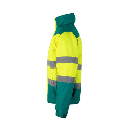 VL JUPITER promotional jacket in green/yellow (detail view) with custom logo branding