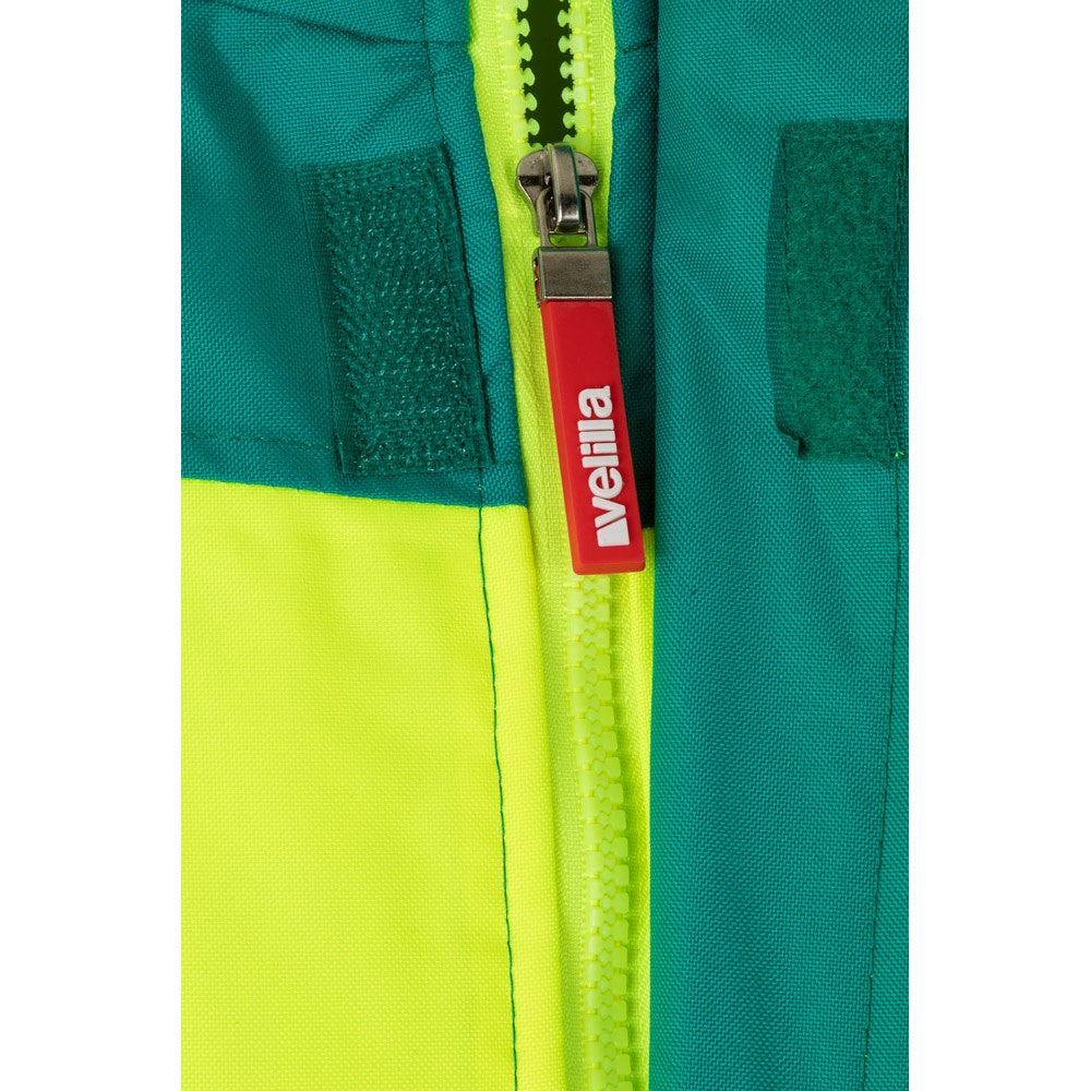 VL JUPITER promotional jacket in green/yellow (detail view) with custom logo branding