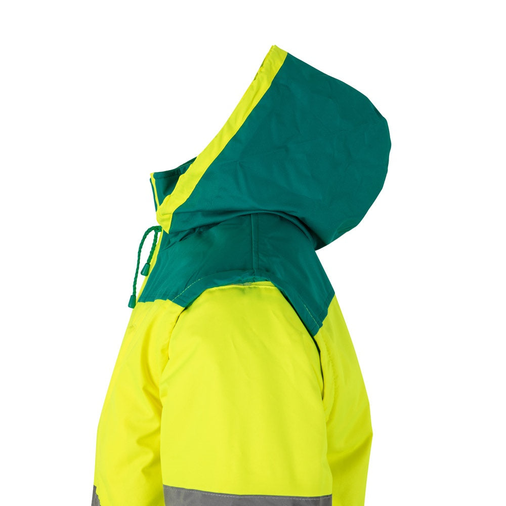 VL JUPITER promotional jacket in green/yellow with custom logo branding