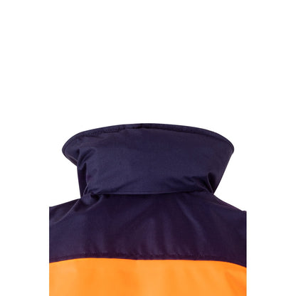 VL JUPITER promotional jacket in navy blue/orange (detail view) with custom logo branding