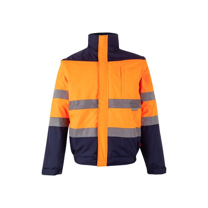 VL JUPITER promotional jacket in navy blue/orange with custom logo branding