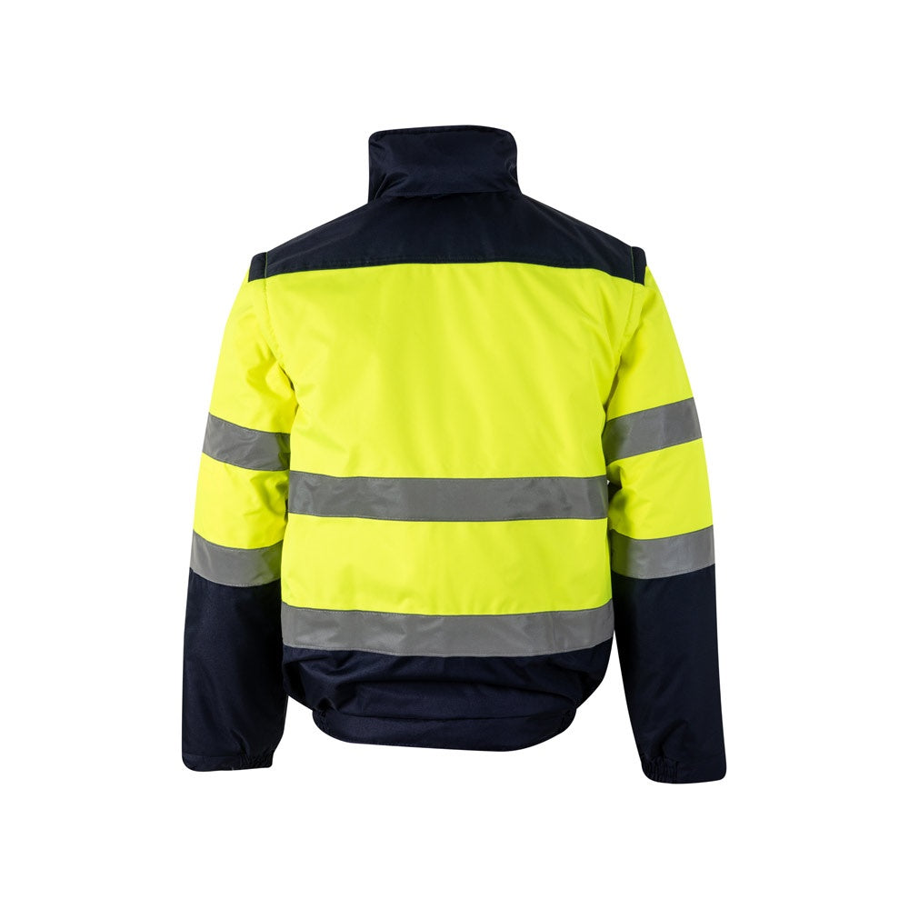 VL JUPITER LARGE promotional jacket in navy blue/yellow (detail view) with custom logo branding