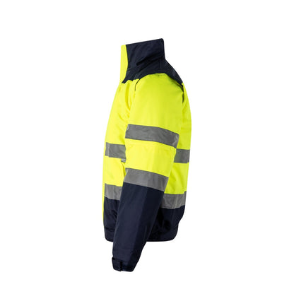 VL JUPITER LARGE promotional jacket in navy blue/yellow (detail view) with custom logo branding