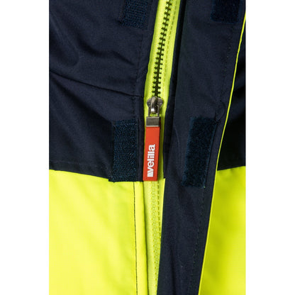 VL JUPITER LARGE promotional jacket in navy blue/yellow (detail view) with custom logo branding