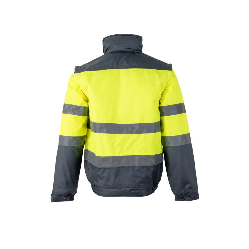 VL JUPITER LARGE promotional jacket in grey/yellow (detail view) with custom logo branding