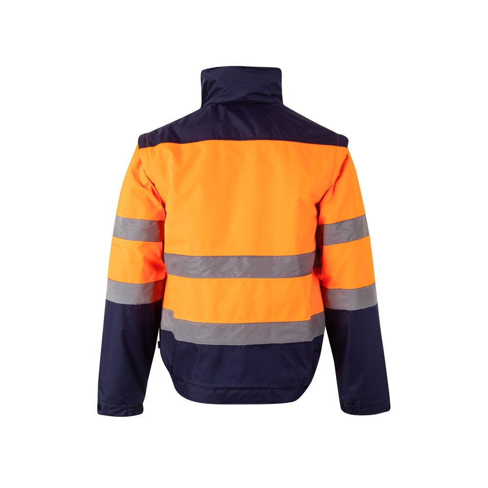 VL JUPITER LARGE promotional jacket in navy blue/orange (detail view) with custom logo branding