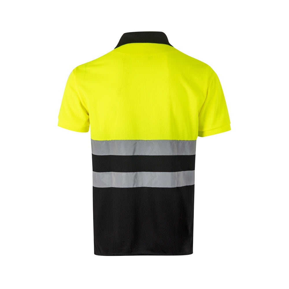 VL CUPID promotional polo shirt in black/yellow (detail view) with custom logo branding