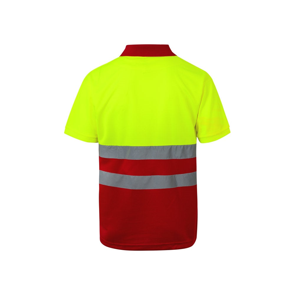 VL CUPID promotional polo shirt in red/yellow (detail view) with custom logo branding