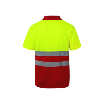 VL CUPID promotional polo shirt in red/yellow (detail view) with custom logo branding